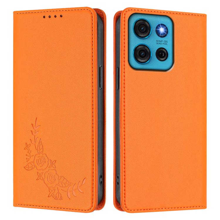 For Motorola Moto G75 5G Peony Embossed Magnetic RFID Vegan Leather Phone Case
