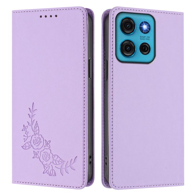 For Motorola Moto G75 5G Peony Embossed Magnetic RFID Vegan Leather Phone Case