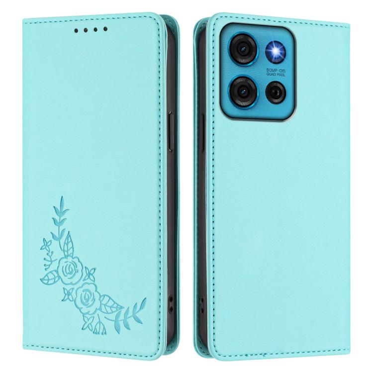 For Motorola Moto G75 5G Peony Embossed Magnetic RFID Vegan Leather Phone Case
