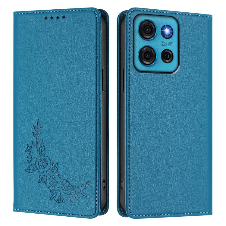 For Motorola Moto G75 5G Peony Embossed Magnetic RFID Vegan Leather Phone Case