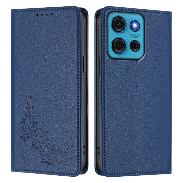 For Motorola Moto G75 5G Peony Embossed Magnetic RFID Vegan Leather Phone Case
