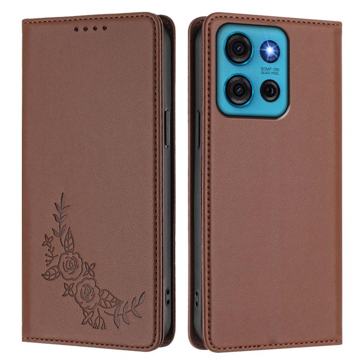 For Motorola Moto G75 5G Peony Embossed Magnetic RFID Vegan Leather Phone Case