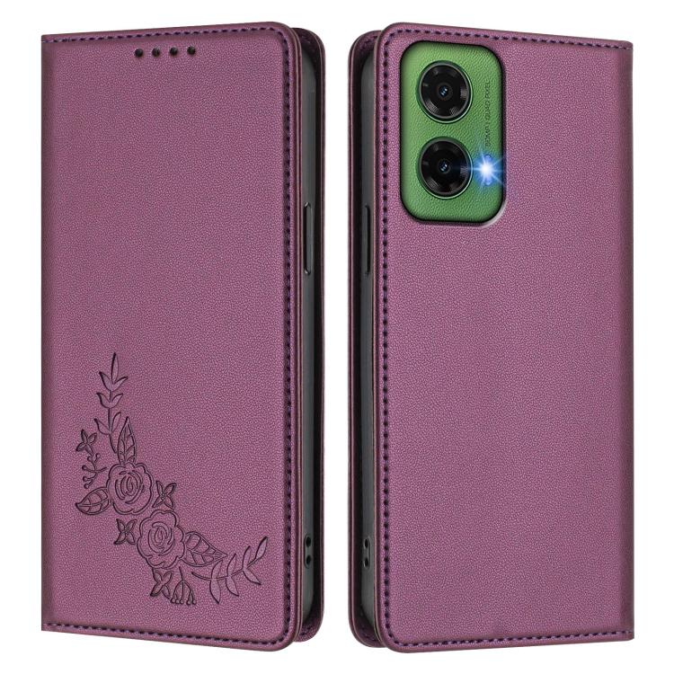 For Motorola Moto G35 5G Peony Embossed Magnetic RFID Vegan Leather Phone Case
