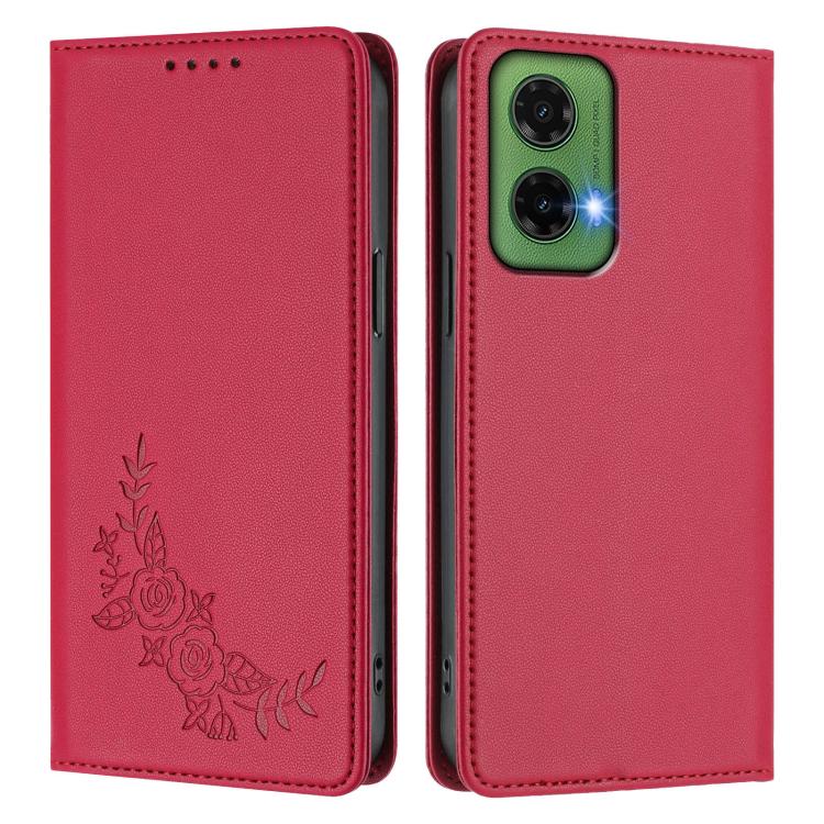 For Motorola Moto G35 5G Peony Embossed Magnetic RFID Vegan Leather Phone Case