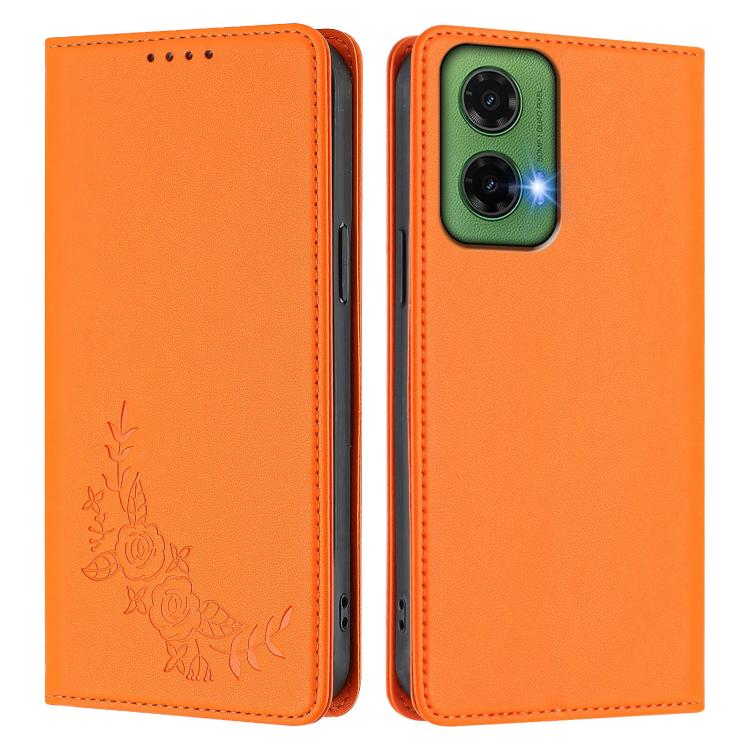 For Motorola Moto G35 5G Peony Embossed Magnetic RFID Vegan Leather Phone Case