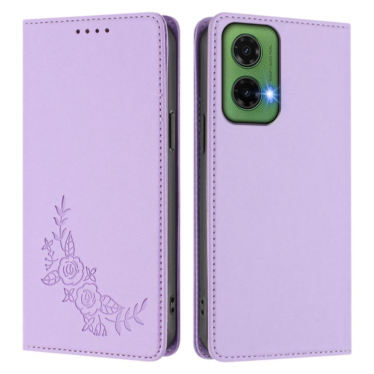For Motorola Moto G35 5G Peony Embossed Magnetic RFID Vegan Leather Phone Case
