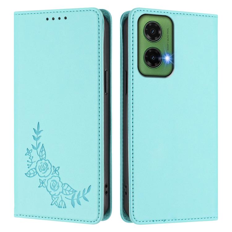 For Motorola Moto G35 5G Peony Embossed Magnetic RFID Vegan Leather Phone Case