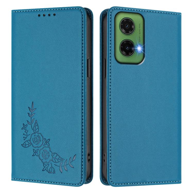 For Motorola Moto G35 5G Peony Embossed Magnetic RFID Vegan Leather Phone Case