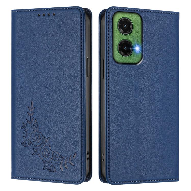 For Motorola Moto G35 5G Peony Embossed Magnetic RFID Vegan Leather Phone Case
