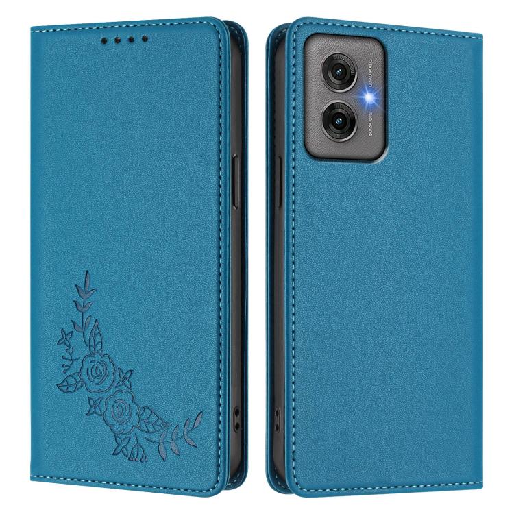 For Motorola Moto G55 5G Peony Embossed Magnetic RFID Vegan Leather Phone Case
