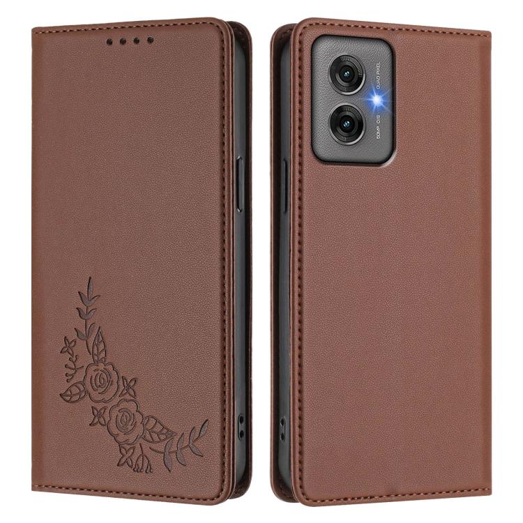 For Motorola Moto G55 5G Peony Embossed Magnetic RFID Vegan Leather Phone Case