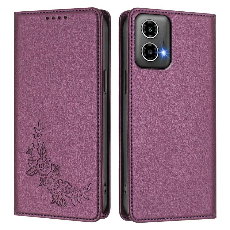 For Motorola Moto G34 5G / G45 5G Peony Embossed Magnetic RFID Vegan Leather Phone Case