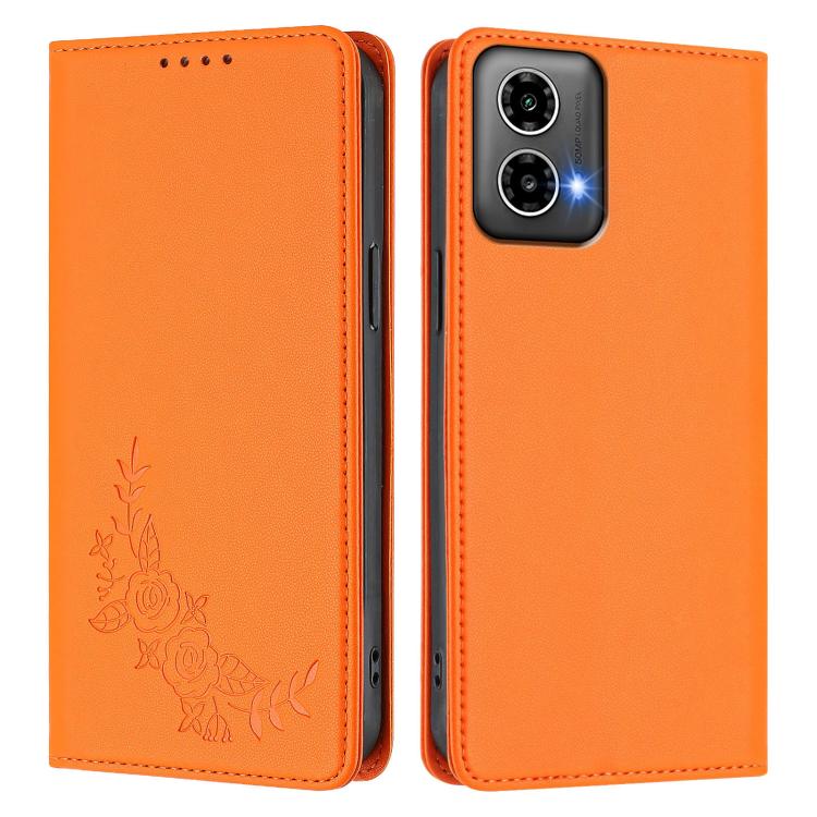 For Motorola Moto G34 5G / G45 5G Peony Embossed Magnetic RFID Vegan Leather Phone Case