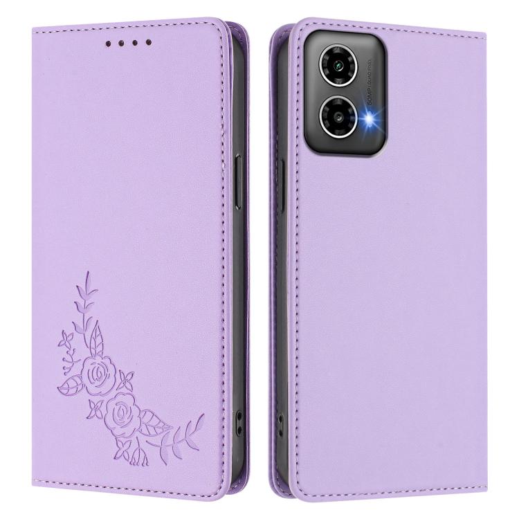 For Motorola Moto G34 5G / G45 5G Peony Embossed Magnetic RFID Vegan Leather Phone Case