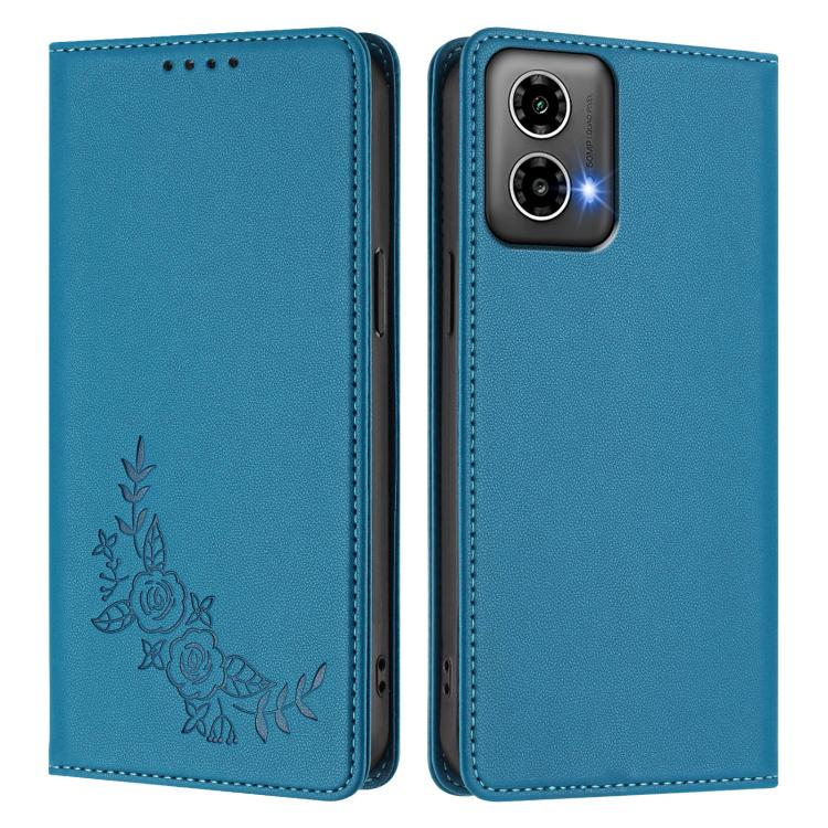 For Motorola Moto G34 5G / G45 5G Peony Embossed Magnetic RFID Vegan Leather Phone Case