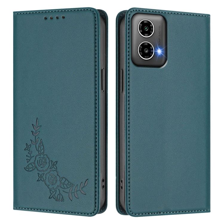 For Motorola Moto G34 5G / G45 5G Peony Embossed Magnetic RFID Vegan Leather Phone Case