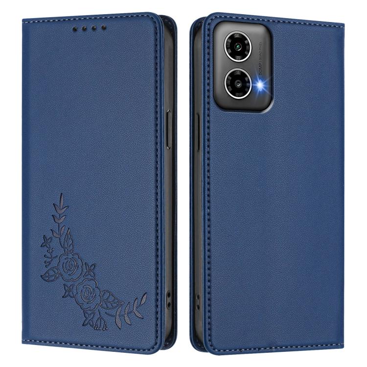 For Motorola Moto G34 5G / G45 5G Peony Embossed Magnetic RFID Vegan Leather Phone Case