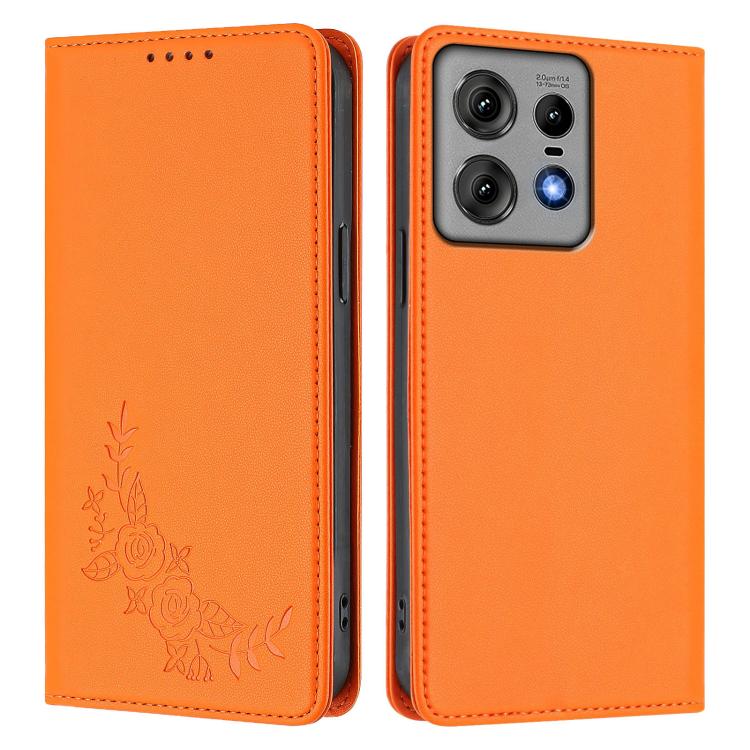 For Motorola Edge 50 Pro 5G Curved Peony Embossed Magnetic RFID Vegan Leather Phone Case