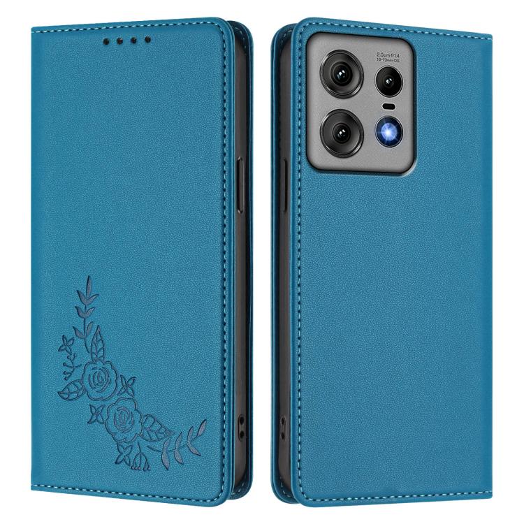 For Motorola Edge 50 Pro 5G Curved Peony Embossed Magnetic RFID Vegan Leather Phone Case
