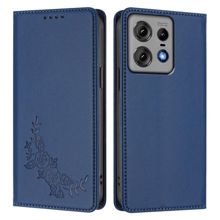 For Motorola Edge 50 Pro 5G Curved Peony Embossed Magnetic RFID Vegan Leather Phone Case