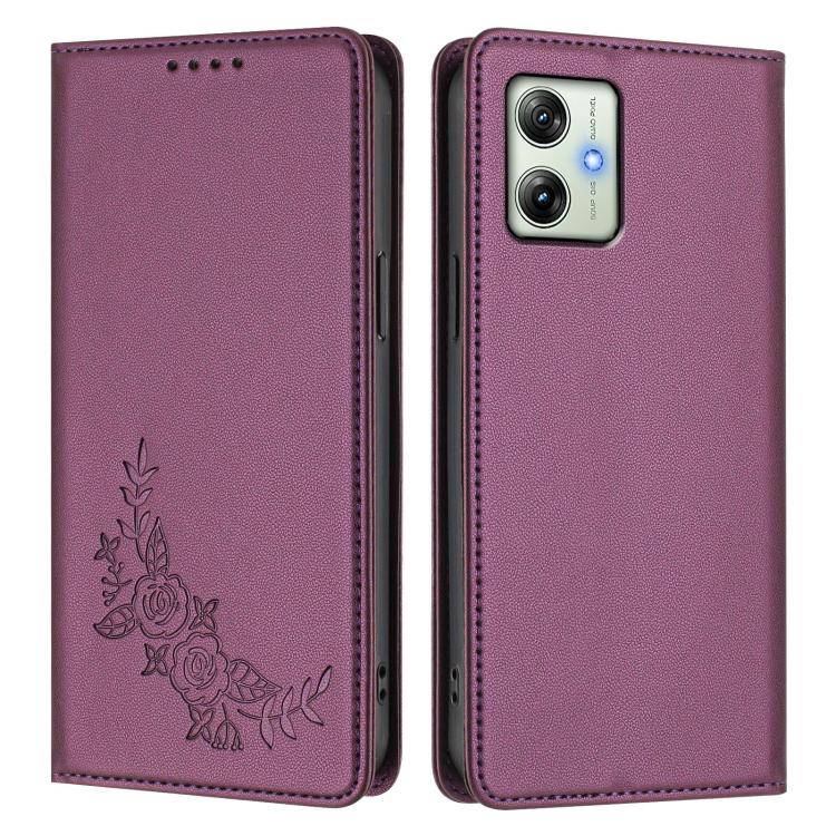For Motorola Moto G64 India Peony Embossed Magnetic RFID Vegan Leather Phone Case