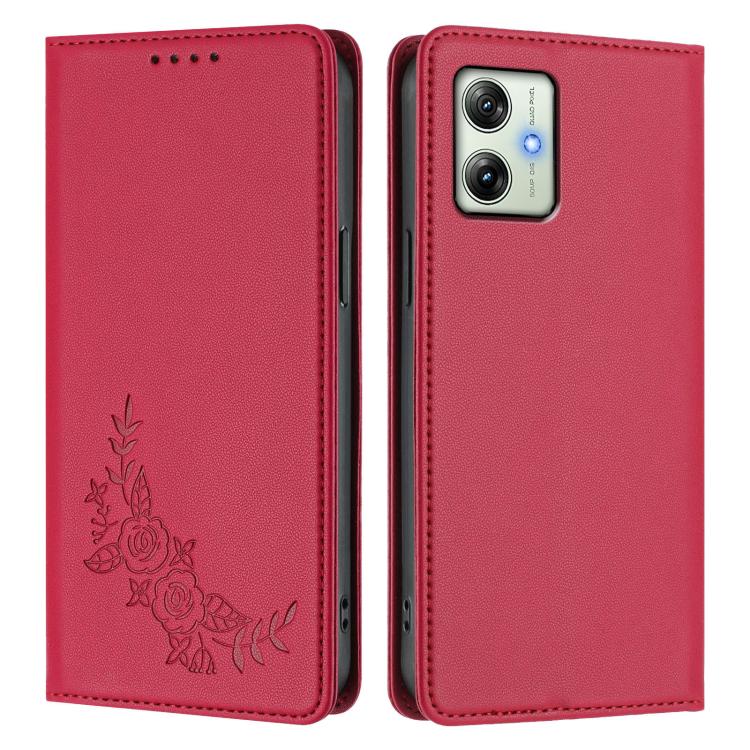 For Motorola Moto G64 India Peony Embossed Magnetic RFID Vegan Leather Phone Case