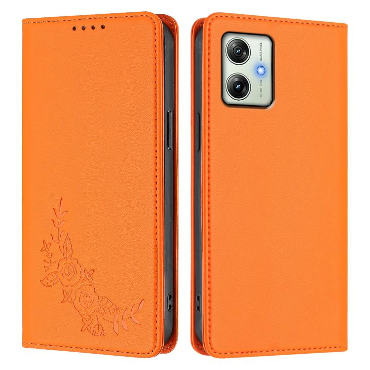 For Motorola Moto G64 India Peony Embossed Magnetic RFID Vegan Leather Phone Case