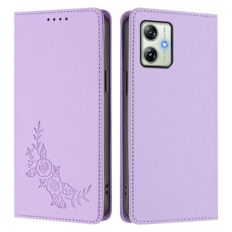 For Motorola Moto G64 India Peony Embossed Magnetic RFID Vegan Leather Phone Case