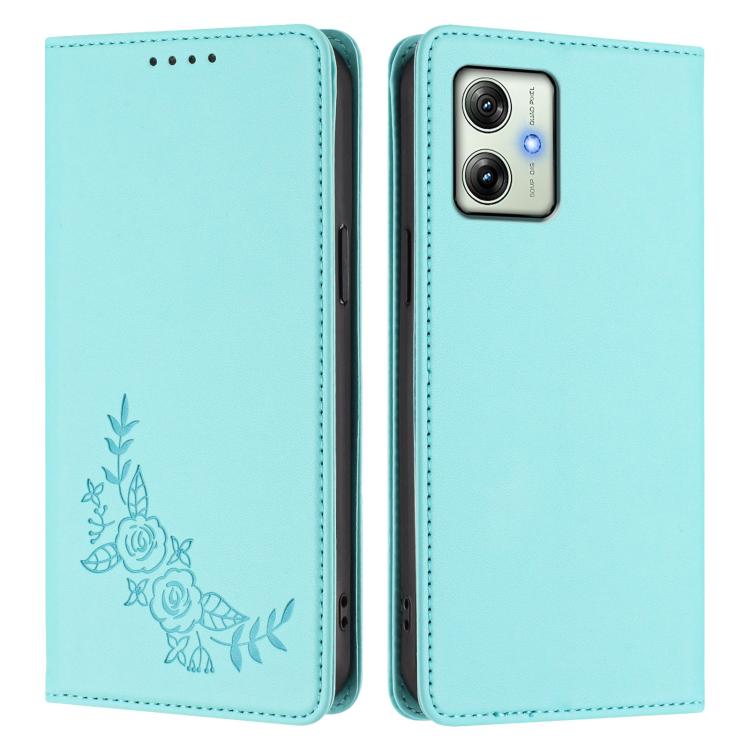 For Motorola Moto G64 India Peony Embossed Magnetic RFID Vegan Leather Phone Case