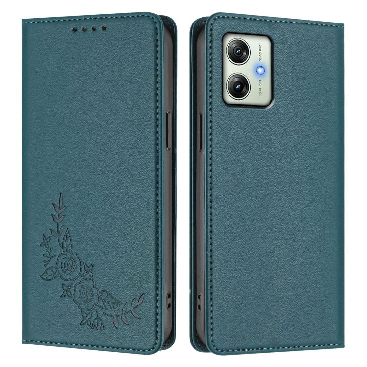 For Motorola Moto G64 India Peony Embossed Magnetic RFID Vegan Leather Phone Case