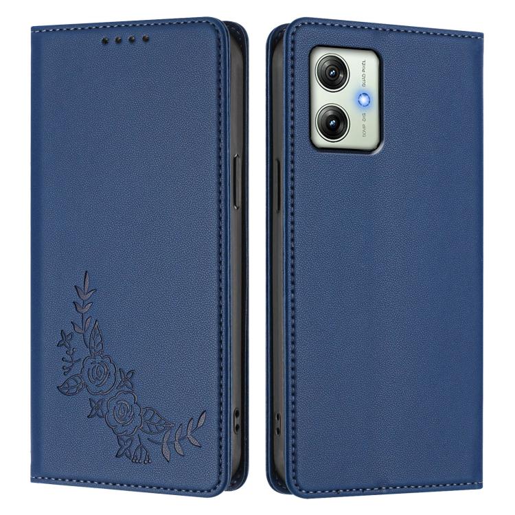For Motorola Moto G64 India Peony Embossed Magnetic RFID Vegan Leather Phone Case
