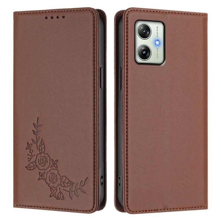 For Motorola Moto G64 India Peony Embossed Magnetic RFID Vegan Leather Phone Case