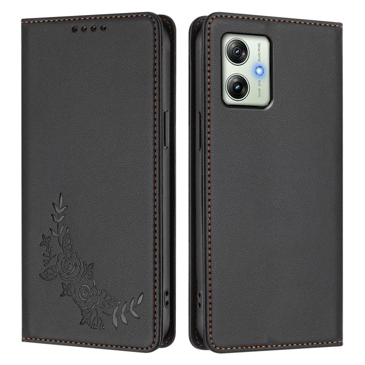 For Motorola Moto G64 India Peony Embossed Magnetic RFID Vegan Leather Phone Case