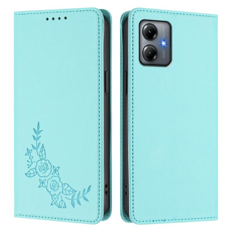 For Motorola Moto G14 4G / G64y / G54 Peony Embossed Magnetic RFID Vegan Leather Phone Case
