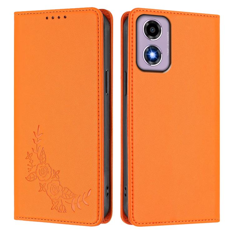 For Motorola Moto E14 4G / G04s 4G Peony Embossed Magnetic RFID Vegan Leather Phone Case