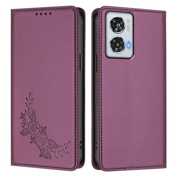 For Motorola Edge 50 Fusion 5G Global Peony Embossed Magnetic RFID Vegan Leather Phone Case