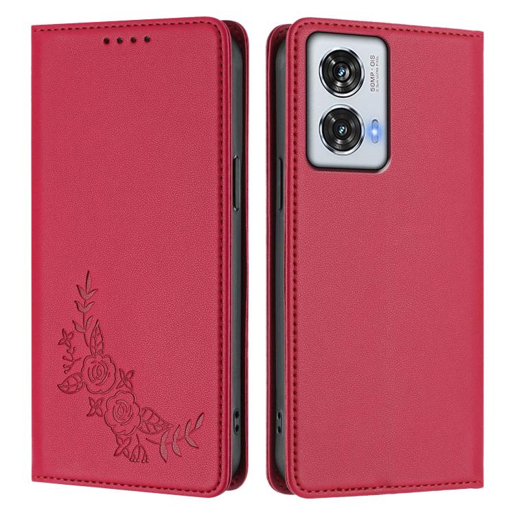 For Motorola Edge 50 Fusion 5G Global Peony Embossed Magnetic RFID Vegan Leather Phone Case