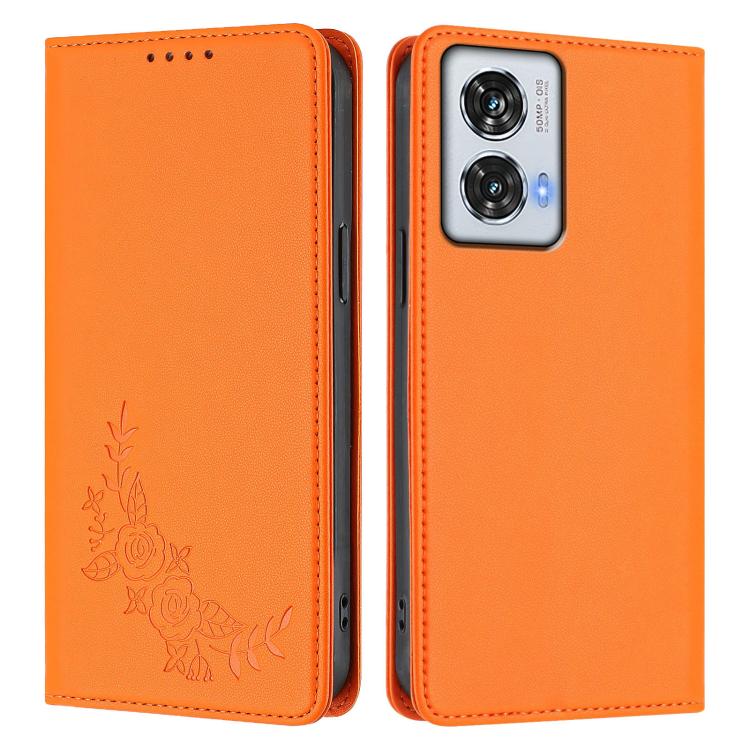 For Motorola Edge 50 Fusion 5G Global Peony Embossed Magnetic RFID Vegan Leather Phone Case