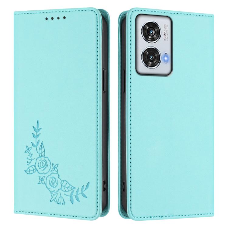 For Motorola Edge 50 Fusion 5G Global Peony Embossed Magnetic RFID Vegan Leather Phone Case