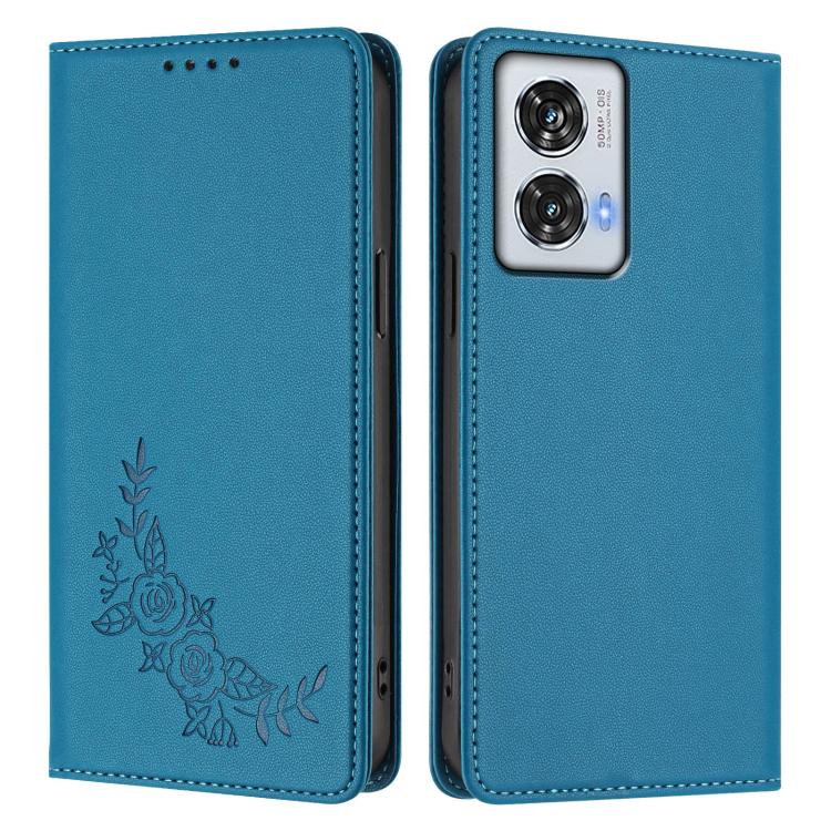 For Motorola Edge 50 Fusion 5G Global Peony Embossed Magnetic RFID Vegan Leather Phone Case