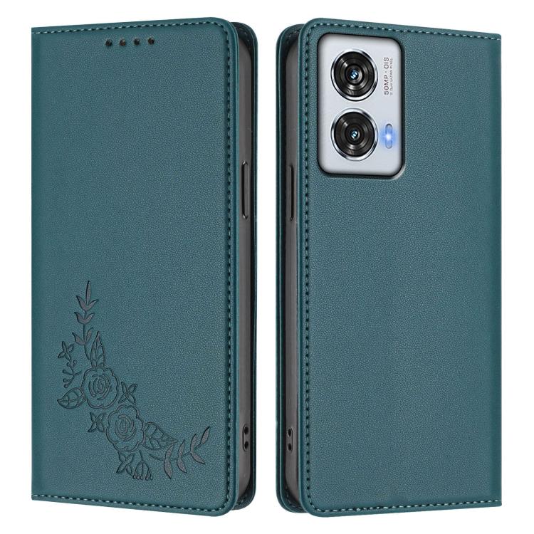 For Motorola Edge 50 Fusion 5G Global Peony Embossed Magnetic RFID Vegan Leather Phone Case