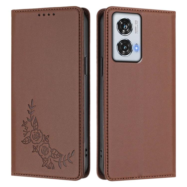 For Motorola Edge 50 Fusion 5G Global Peony Embossed Magnetic RFID Vegan Leather Phone Case