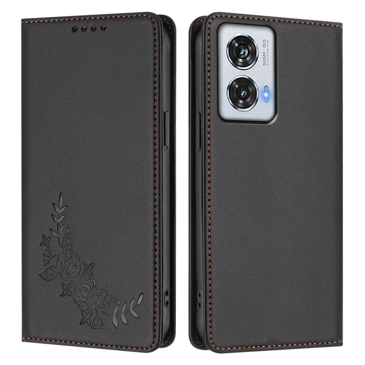 For Motorola Edge 50 Fusion 5G Global Peony Embossed Magnetic RFID Vegan Leather Phone Case