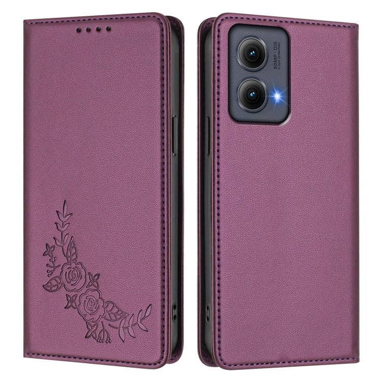 For Motorola Edge 5G 2024 Curved Peony Embossed Magnetic RFID Vegan Leather Phone Case