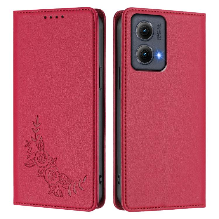 For Motorola Edge 5G 2024 Curved Peony Embossed Magnetic RFID Vegan Leather Phone Case