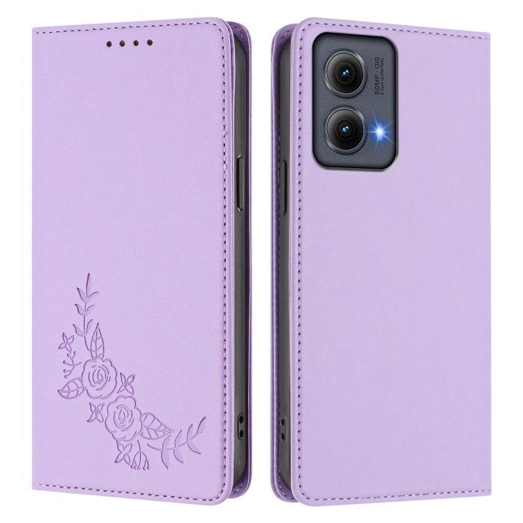 For Motorola Edge 5G 2024 Curved Peony Embossed Magnetic RFID Vegan Leather Phone Case
