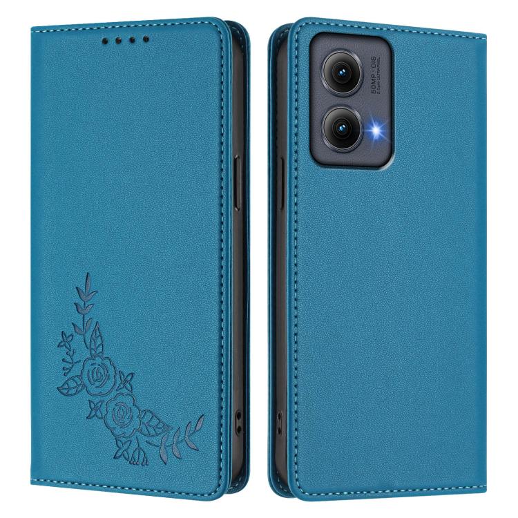 For Motorola Edge 5G 2024 Curved Peony Embossed Magnetic RFID Vegan Leather Phone Case