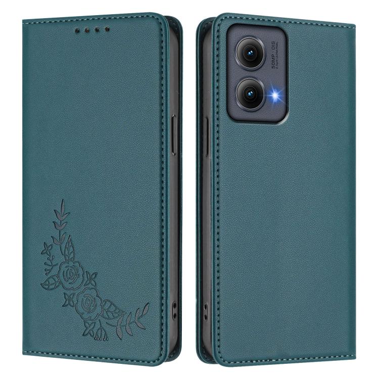 For Motorola Edge 5G 2024 Curved Peony Embossed Magnetic RFID Vegan Leather Phone Case