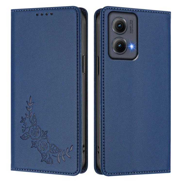 For Motorola Edge 5G 2024 Curved Peony Embossed Magnetic RFID Vegan Leather Phone Case