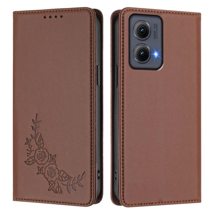 For Motorola Edge 5G 2024 Curved Peony Embossed Magnetic RFID Vegan Leather Phone Case